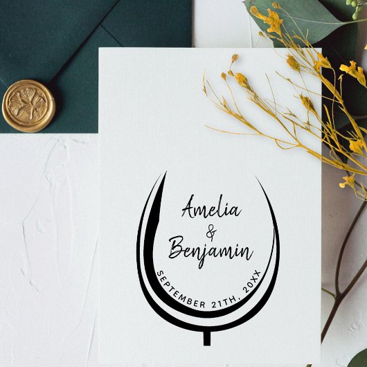 Wijnglas Typografie Couple`s Namen Bruiloft Rubberstempel
