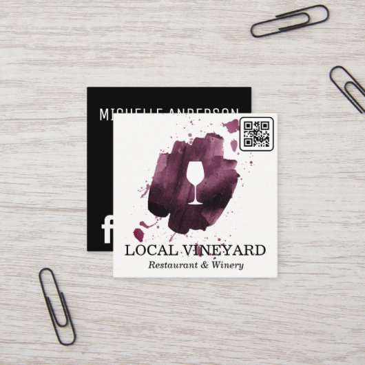 Wijnglas | Uitdrukkende penseel | QR-code Vierkante Visitekaartje (Voorkant / Achterkant in situ)