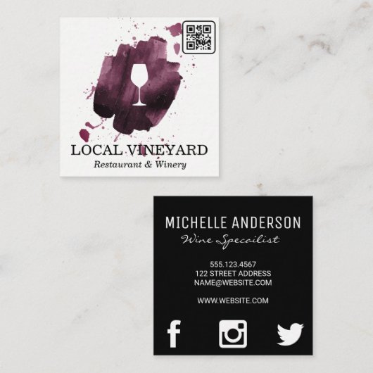Wijnglas | Uitdrukkende penseel | QR-code Vierkante Visitekaartje (Voorkant / Achterkant)