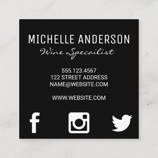 Wijnglas | Uitdrukkende penseel | QR-code Vierkante Visitekaartje (Achterkant)