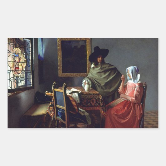 Wijnglas van Johannes Vermeer Rechthoekige Sticker (Voorkant)