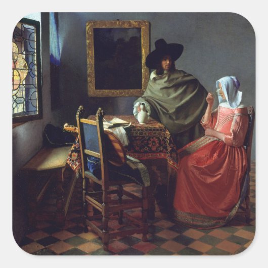 Wijnglas van Johannes Vermeer Vierkante Sticker (Voorkant)
