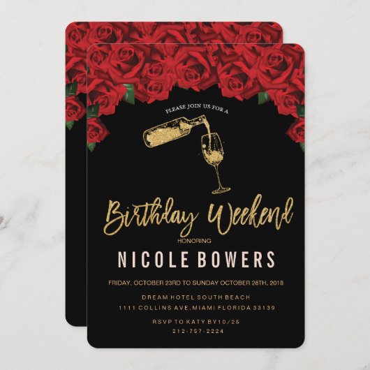 Wijnglas Verjaardag Weekend Routebeschrijving Kaart (Voorkant / Achterkant)