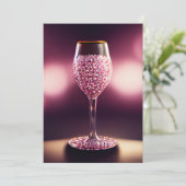 Wijnglas vol roze gemalen bedankkaart (Staand voorkant)