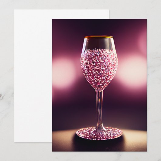 Wijnglas vol roze gemalen bedankkaart (Voorkant / Achterkant)