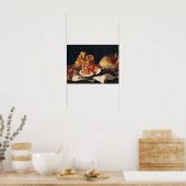 Wijnglas, watermeloen en brood poster (Keuken)