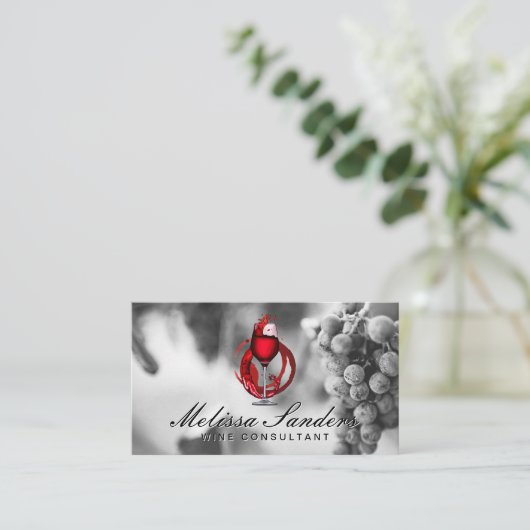 Wijnglas | Wijndruiven zwart wit Visitekaartje (Staand voorkant)