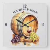 Wijnglas Wijnvat Het is Wijnuur Druiven Vierkante Klok (Voorkant)