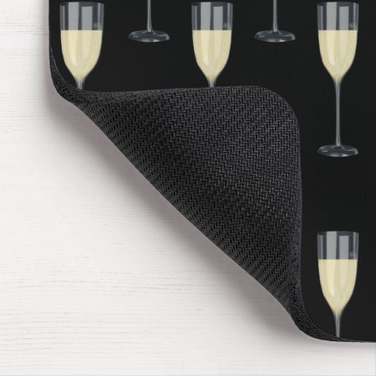 Wijnglas wit op zwart muismat (Hoek)