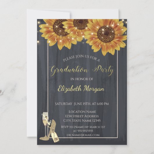 Wijnglas, zonnebloemen op hoge hoogte GraduPartij Kaart (Voorkant)