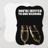 WIJNGLASSEN ZWARTE WEDING DOUANE INVITATIES KAART (Voorkant / Achterkant)