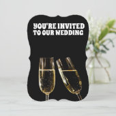 WIJNGLASSEN ZWARTE WEDING DOUANE INVITATIES KAART (Staand voorkant)