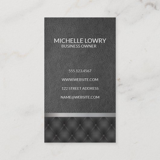 wijnglasvlek | Zwarte opvulling Lederen achtergron Visitekaartje (Achterkant)