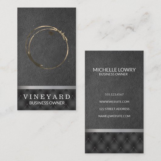 wijnglasvlek | Zwarte opvulling Lederen achtergron Visitekaartje (Voorkant / Achterkant)