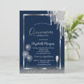 Wijnglazen ballonnen Glitter Drift Blue Quinceañer Kaart (Staand voorkant)