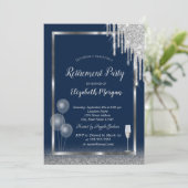 Wijnglazen ballonnen Glitter Drift Blue Retirement Kaart (Staand voorkant)