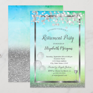 Wijnglazen ballonnen Glitter Green Retirement Kaart
