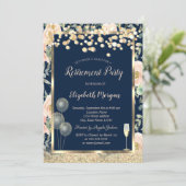 Wijnglazen ballonnen Gold Glitter Rozen Retirement Kaart (Staand voorkant)