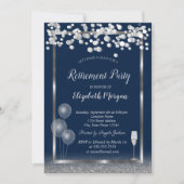 Wijnglazen ballonnen Silver Glitter Blue Retiremen Kaart (Voorkant)