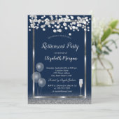 Wijnglazen ballonnen Silver Glitter Blue Retiremen Kaart (Staand voorkant)