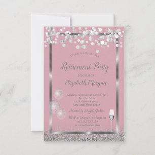 Wijnglazen ballonnen Silver Glitter PinkRetirement Kaart