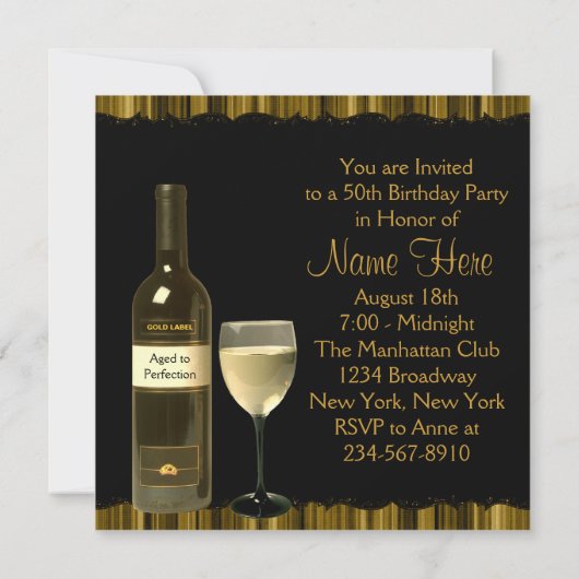 Wijnglazen fles goud 50ste verjaardagsfeest kaart (Achterkant)