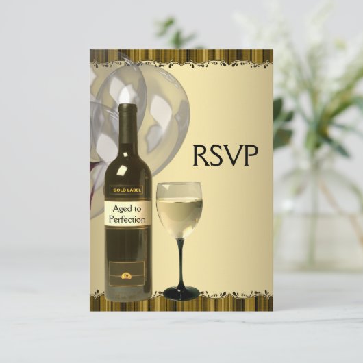 Wijnglazen fles goud 50ste verjaardagsfeest RSVP (Staand voorkant)