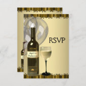 Wijnglazen fles goud 50ste verjaardagsfeest RSVP (Voorkant / Achterkant)