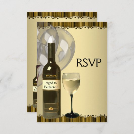 Wijnglazen fles goud 50ste verjaardagsfeest RSVP (Voorkant / Achterkant)