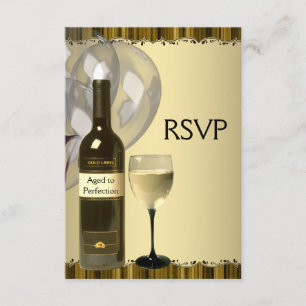 Wijnglazen fles goud 50ste verjaardagsfeest RSVP Kaartje
