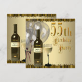 Wijnglazen fles goud 55ste verjaardagsfeest kaart (Voorkant / Achterkant)
