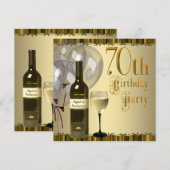 Wijnglazen fles goud 70ste verjaardagsfeest kaart (Voorkant / Achterkant)
