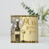 Wijnglazen fles Goud 90e Verjaardagsfeest Kaart (Staand voorkant)