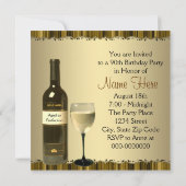 Wijnglazen fles Goud 90e Verjaardagsfeest Kaart (Achterkant)