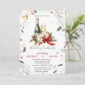 Wijnglazen fles Poinsettia Bow Company Kerstmis Kaart (Staand voorkant)
