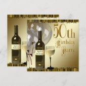 Wijnglazen fles zwart goud 50ste verjaardagsfeest kaart (Voorkant / Achterkant)