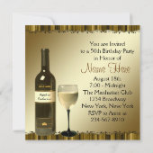 Wijnglazen fles zwart goud 50ste verjaardagsfeest kaart (Achterkant)