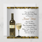 Wijnglazen fles zwart goud 50ste verjaardagsfeest kaart (Achterkant)