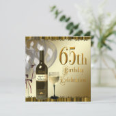 Wijnglazen fles Zwart Goud 65e Verjaardagsfeest Kaart (Staand voorkant)