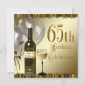 Wijnglazen fles Zwart Goud 65e Verjaardagsfeest Kaart (Voorkant)