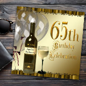 Wijnglazen fles Zwart Goud 65e Verjaardagsfeest Kaart