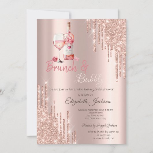 Wijnglazen flesjes Brunch en bubbelig Kaart (Voorkant)