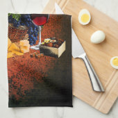 Wijnglazen, flesjes, druiven, kaas, chocolade theedoek (Quarter Fold)