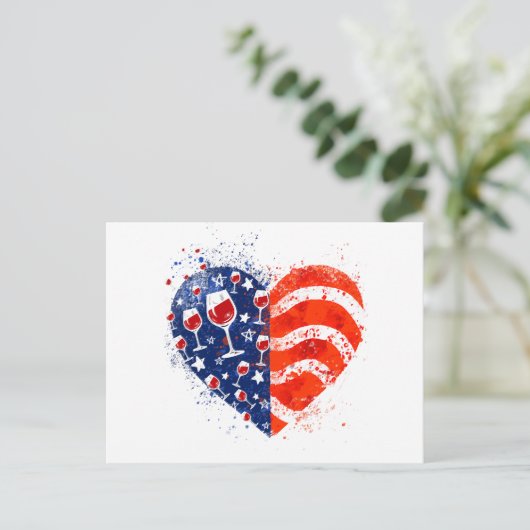Wijnglazen Heart 4 juli Patriottisch Amerikaans Briefkaart (Staand voorkant)