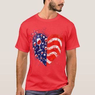 Wijnglazen Heart 4 juli Patriottisch Amerikaans T-shirt