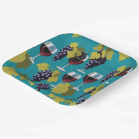 Wijnglazen met druiven op Blauwgroen achtergrond Papieren Bordje (Gebogen)