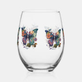 Wijnglazen met Retro Vlinders & Bloemen Wijnglas Zonder Voet (Rechts)