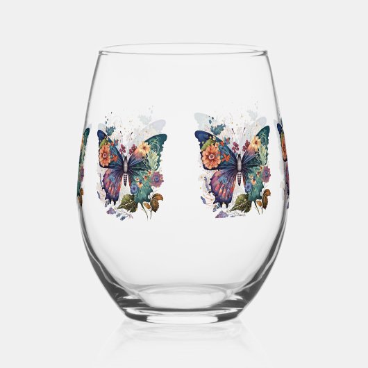 Wijnglazen met Retro Vlinders & Bloemen Wijnglas Zonder Voet (Links)