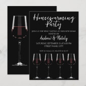 Wijnglazen met rode wijn op zwarte uitnodiging (Voorkant / Achterkant)