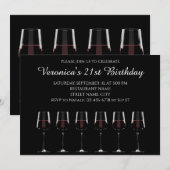 Wijnglazen met rode wijn op zwarte uitnodiging (Voorkant / Achterkant)